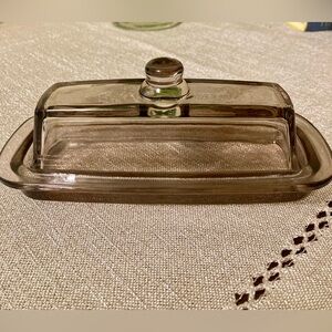 Smoky Glass Butter Dish with Knob Lid